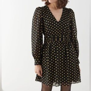 & Other Stories- Metallic Dotted Gathered Mini Dress, Size 4